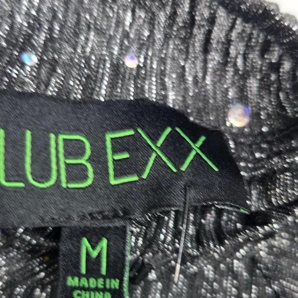 Dolls Kill CLUB EXX Black Sparkle Cold Sheer Shoulder Bell Sleeve Bodysuit - Picture 3 of 3